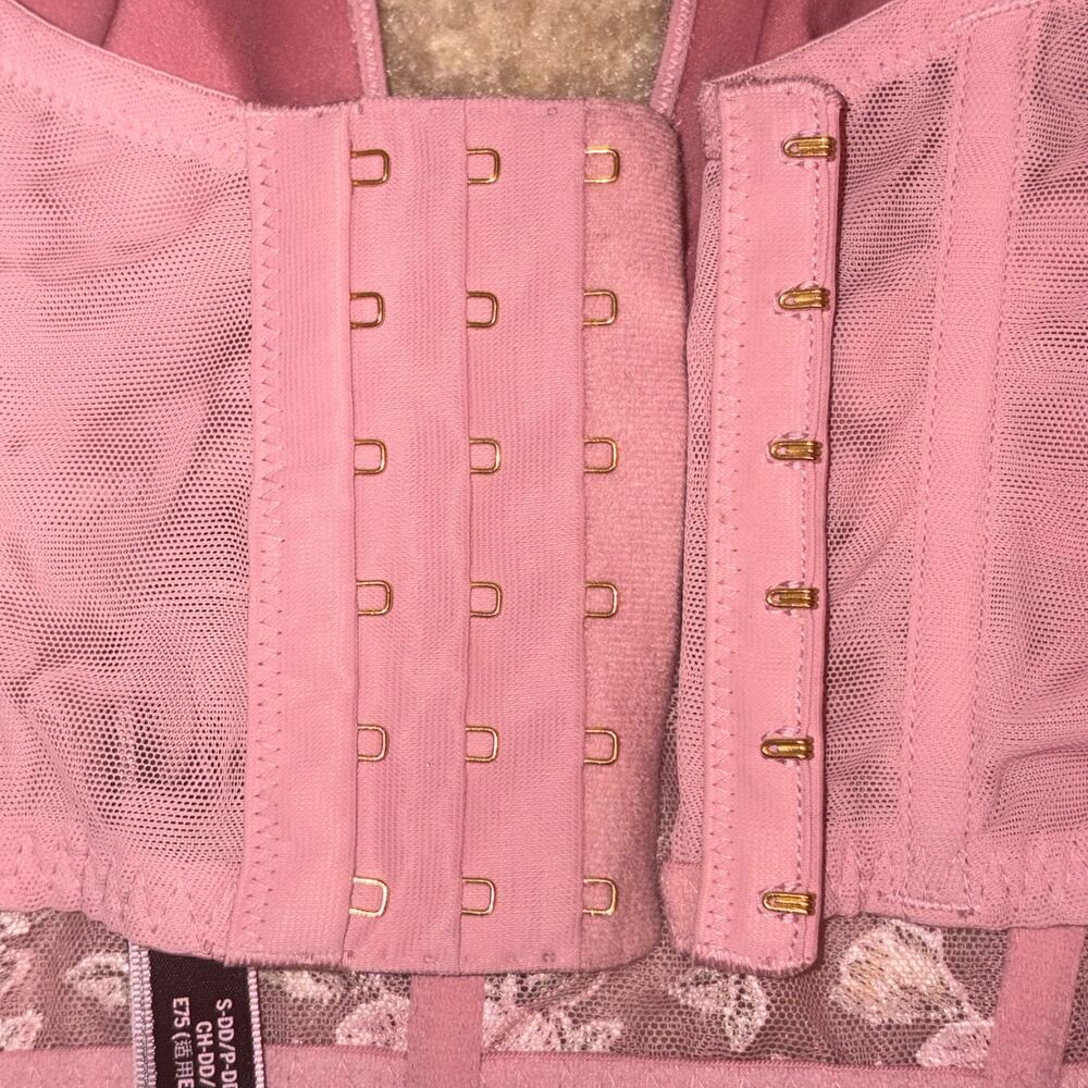 Victoria's Secret Floral Embroidered Bustier Crop Top Pink Mesh Size Small DD - Picture 3 of 6